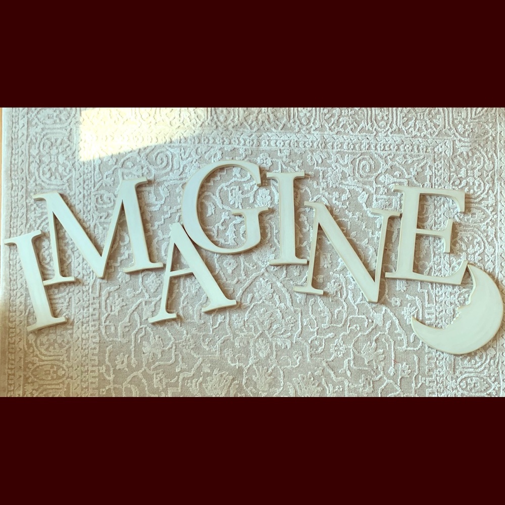 Distressed White IMAGINE Wall Art with Bonus Moon